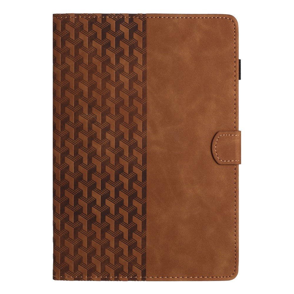 For Lenovo Tab M10 (Gen 3) Case Card Holder Building Blocks Imprinted Tablet Stand Cover - Brown