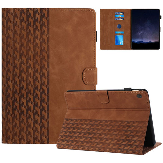 For Lenovo Tab M10 Case Building Block Imprinted Anti-Drop Tablet Leather Cover - Brown