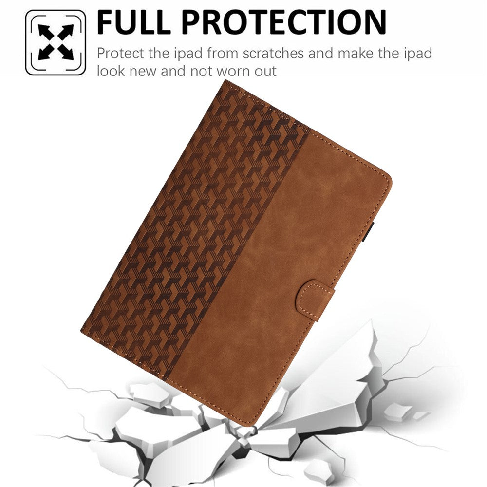 For Lenovo Tab M10 Case Building Block Imprinted Anti-Drop Tablet Leather Cover - Brown