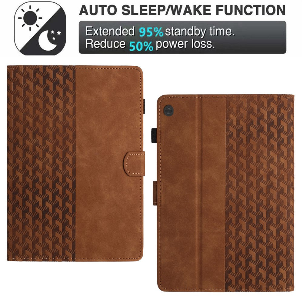 For Lenovo Tab M10 Case Building Block Imprinted Anti-Drop Tablet Leather Cover - Brown