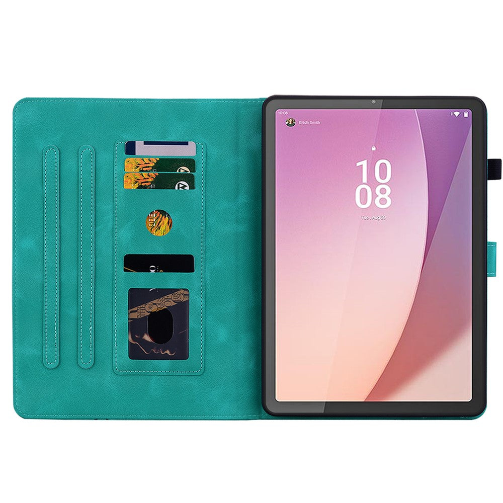 For Lenovo Tab M8 (4th Gen) 2024 TB-301XU / M8 (4th Gen) 2023 TB-300FU Case Card Slots Lily Flower Imprinted Leather Tablet Cover - Green
