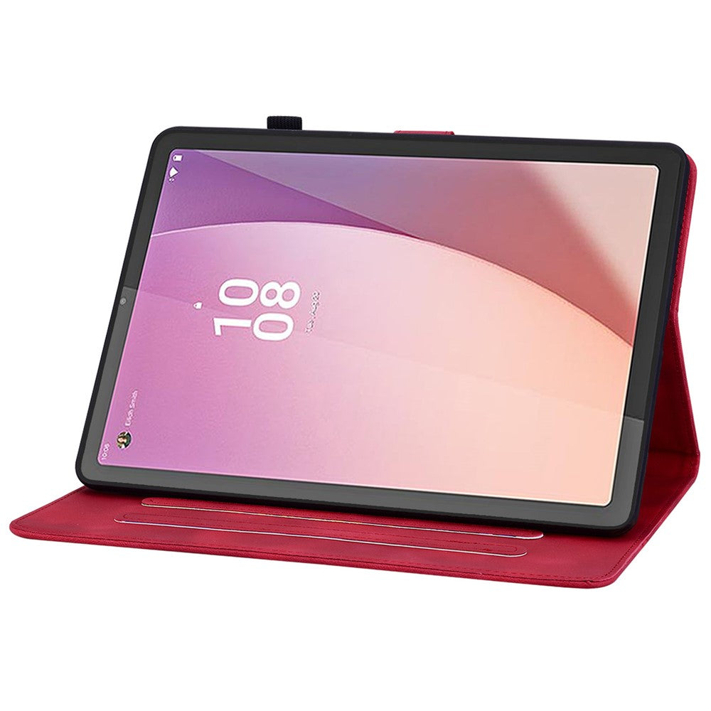 For Lenovo Tab M8 (4th Gen) 2024 TB-301XU / M8 (4th Gen) 2023 TB-300FU Case Card Slots Lily Flower Imprinted Leather Tablet Cover - Red