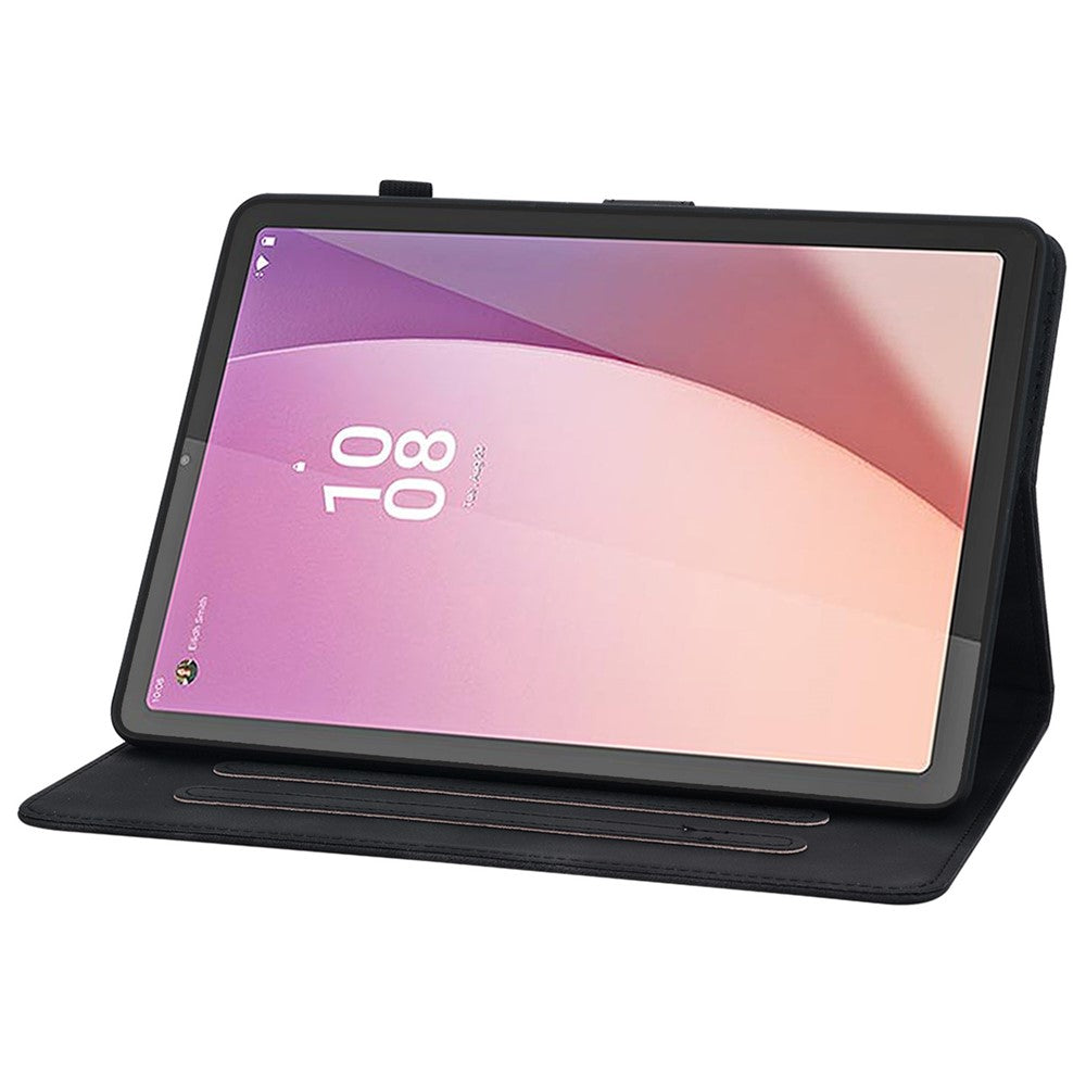 For Lenovo Tab M8 (4th Gen) 2024 TB-301XU / M8 (4th Gen) 2023 TB-300FU Case Card Slots Lily Flower Imprinted Leather Tablet Cover - Black