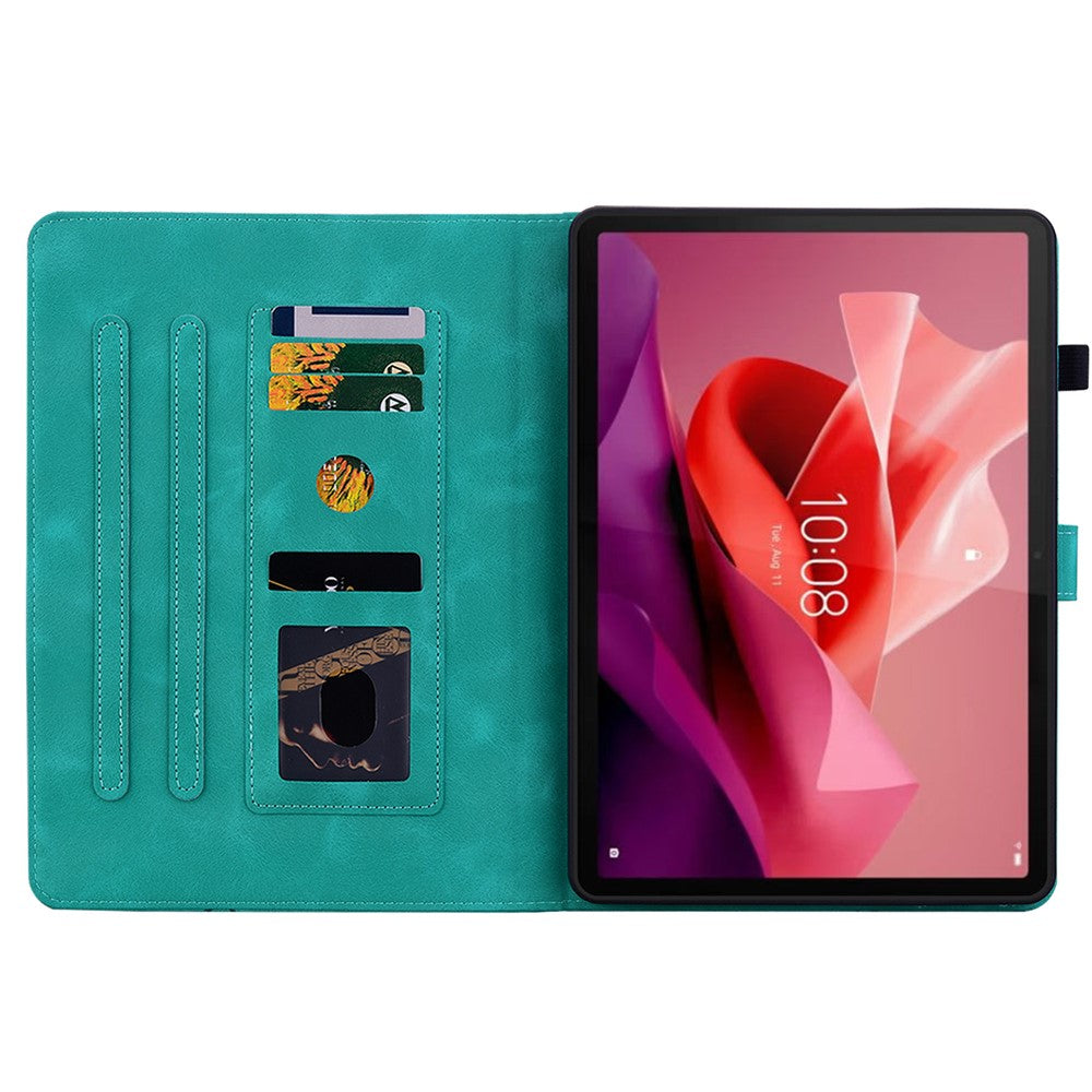 For Lenovo Tab P12 Case Lily Flower Leather Tablet Cover with Card Slots Stand - Green
