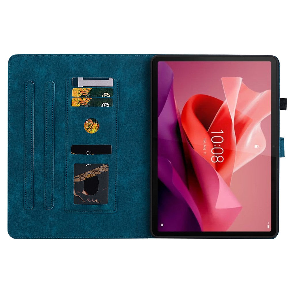 For Lenovo Tab P12 Case Lily Flower Leather Tablet Cover with Card Slots Stand - Blue