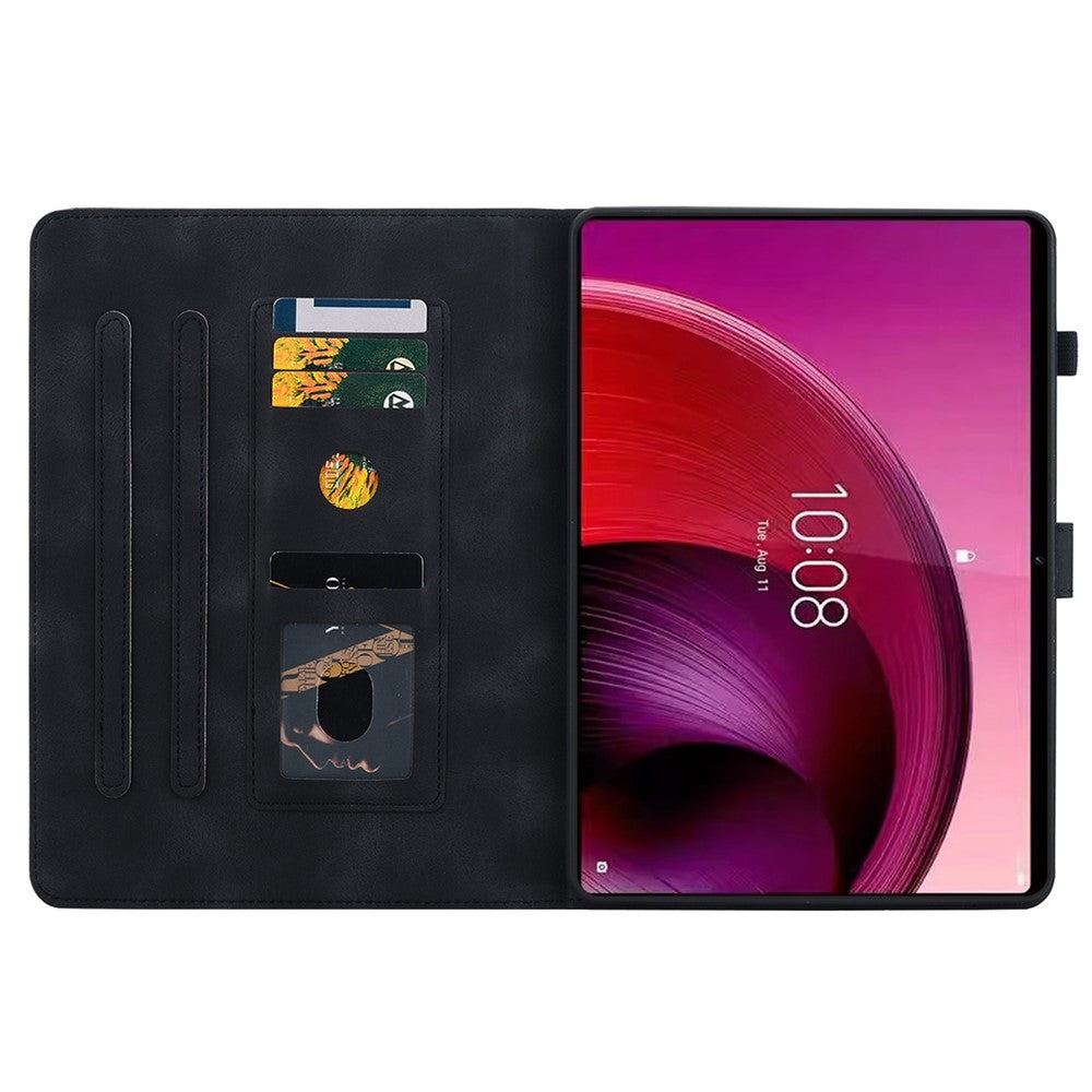 For Lenovo Tab M11 / Xiaoxin Pad 11 2024 Case Card Slots Leather Tablet Cover Lily Flower  - Black
