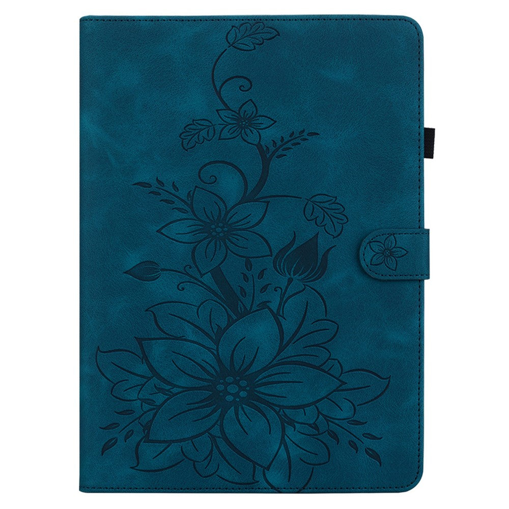 For Lenovo Tab M11 / Xiaoxin Pad 11 2024 Case Card Slots Leather Tablet Cover Lily Flower  - Blue