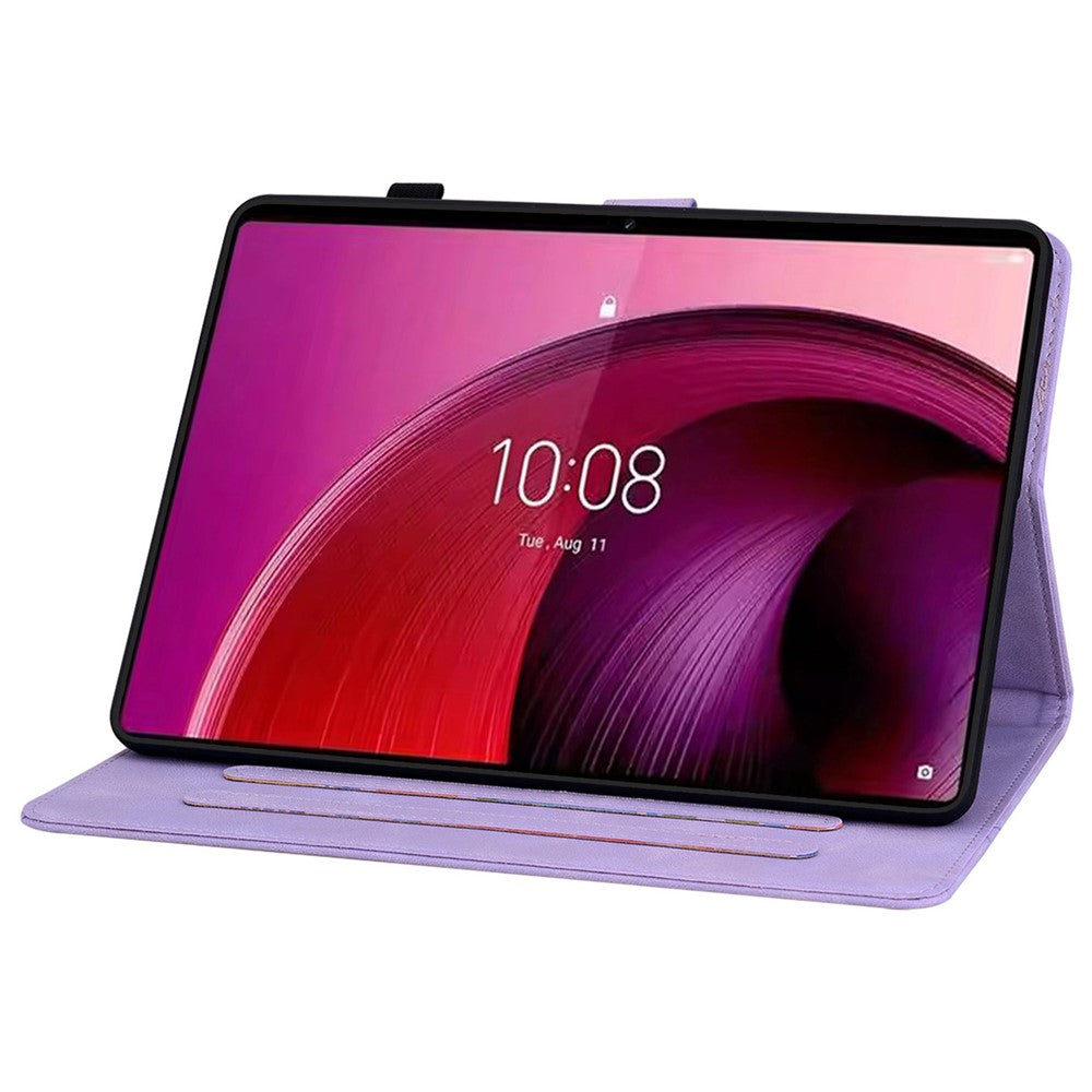 For Lenovo Tab M11 / Xiaoxin Pad 11 2024 Case Card Slots Leather Tablet Cover Lily Flower  - Purple