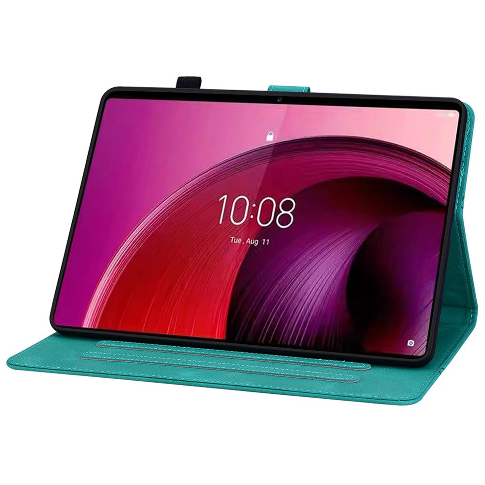 For Lenovo Tab M11 / Xiaoxin Pad 11 2024 Case Card Slots Leather Tablet Cover Lily Flower  - Green