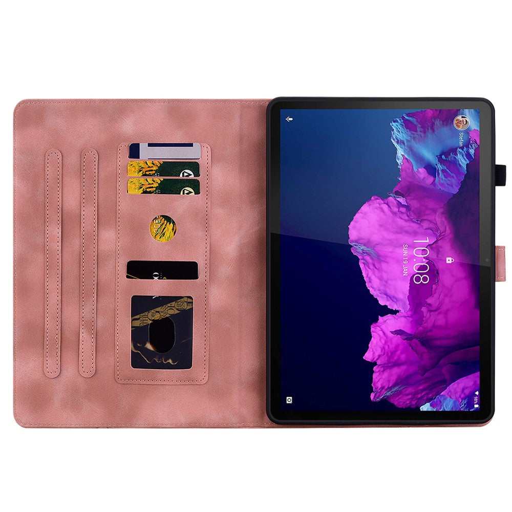 For Lenovo Tab P11 TB-J606F Leather Case Card Slots Lily Flower Pattern Tablet Cover - Pink