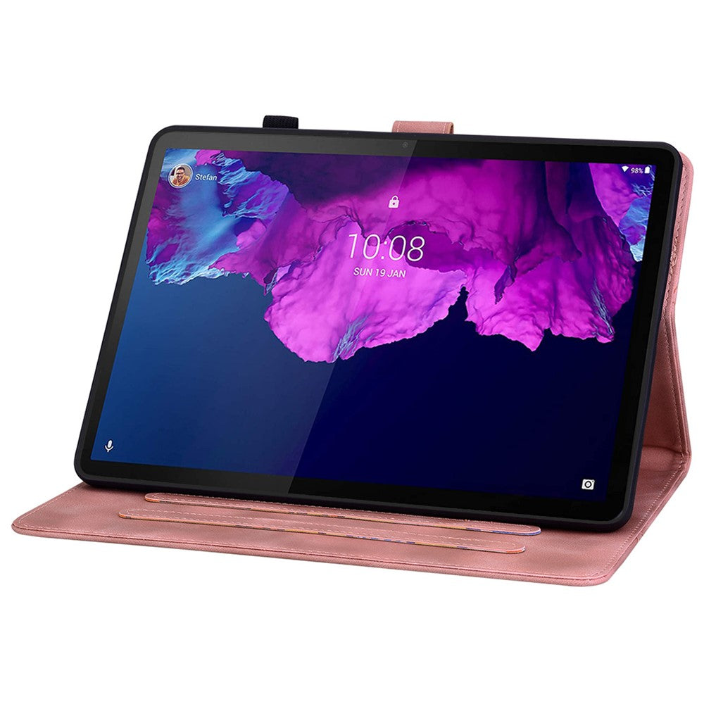 For Lenovo Tab P11 TB-J606F Leather Case Card Slots Lily Flower Pattern Tablet Cover - Pink