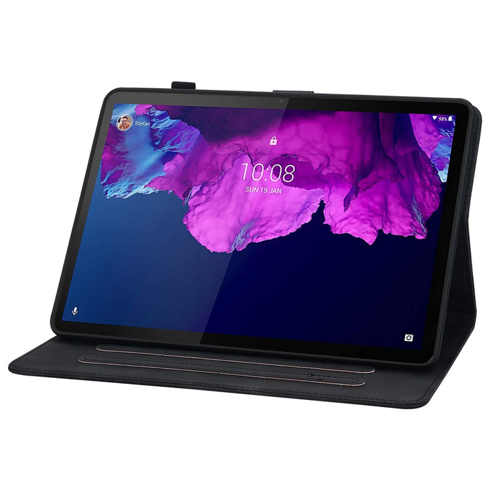 For Lenovo Tab P11 TB-J606F Leather Case Card Slots Lily Flower Pattern Tablet Cover - Black