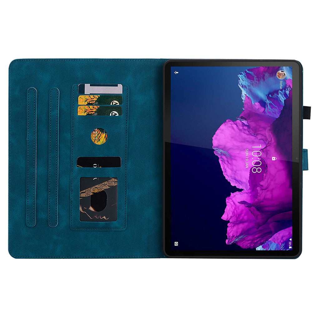 For Lenovo Tab P11 TB-J606F Leather Case Card Slots Lily Flower Pattern Tablet Cover - Blue