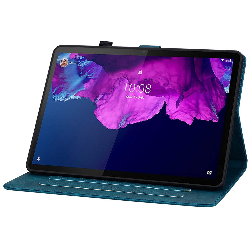 For Lenovo Tab P11 TB-J606F Leather Case Card Slots Lily Flower Pattern Tablet Cover - Blue