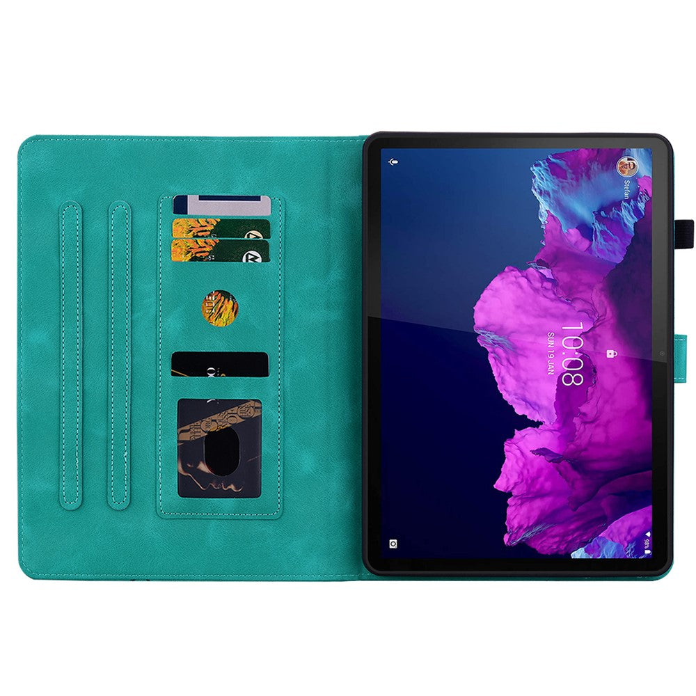 For Lenovo Tab P11 TB-J606F Leather Case Card Slots Lily Flower Pattern Tablet Cover - Green