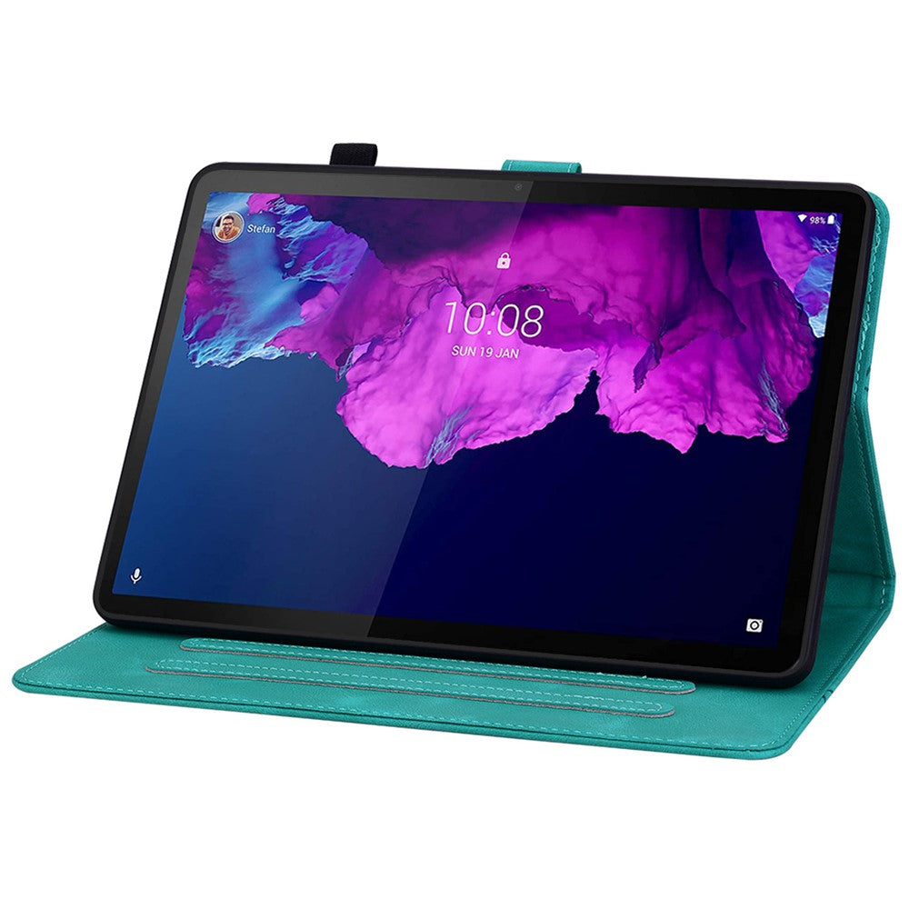 For Lenovo Tab P11 TB-J606F Leather Case Card Slots Lily Flower Pattern Tablet Cover - Green