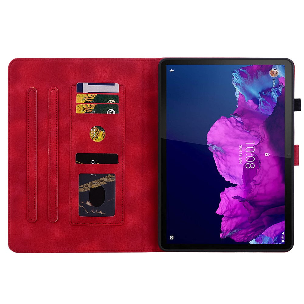 For Lenovo Tab P11 TB-J606F Leather Case Card Slots Lily Flower Pattern Tablet Cover - Red