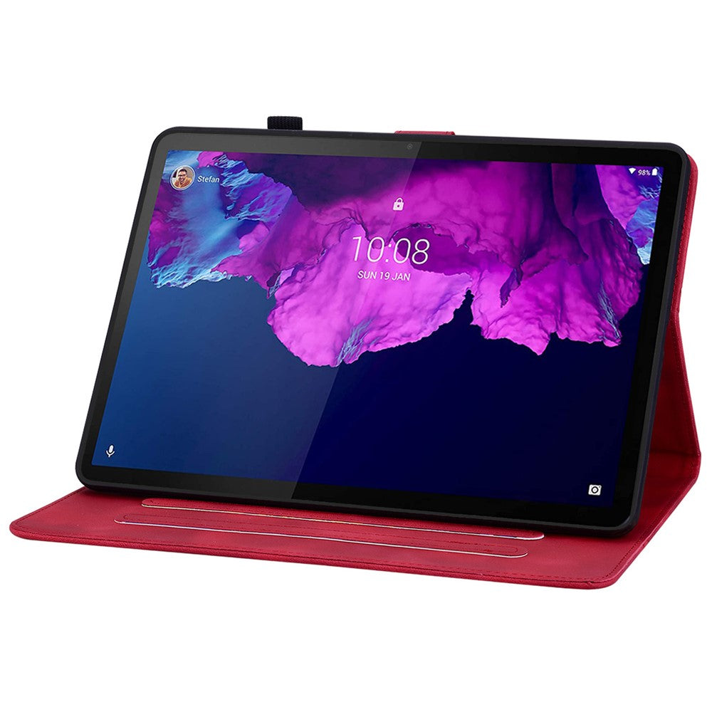 For Lenovo Tab P11 TB-J606F Leather Case Card Slots Lily Flower Pattern Tablet Cover - Red