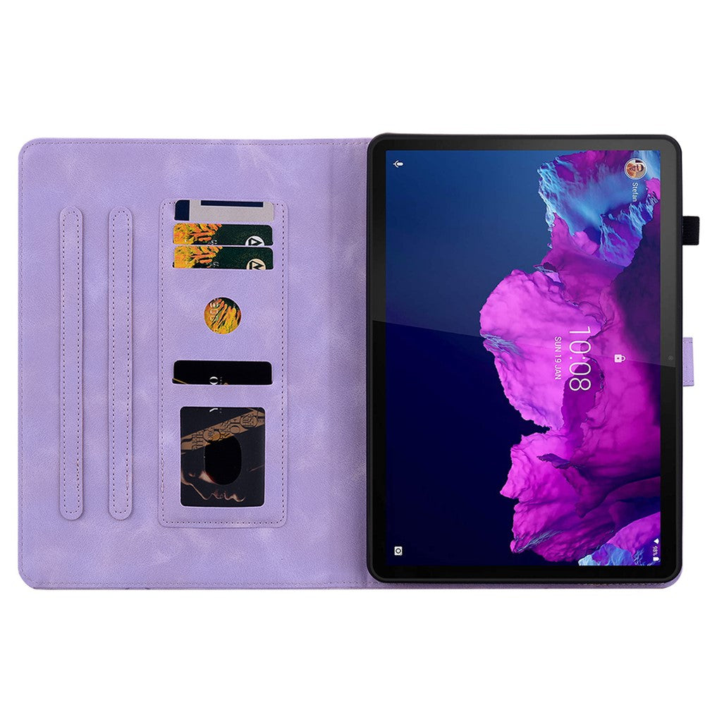 For Lenovo Tab P11 TB-J606F Leather Case Card Slots Lily Flower Pattern Tablet Cover - Purple