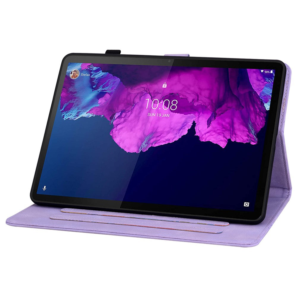 For Lenovo Tab P11 TB-J606F Leather Case Card Slots Lily Flower Pattern Tablet Cover - Purple