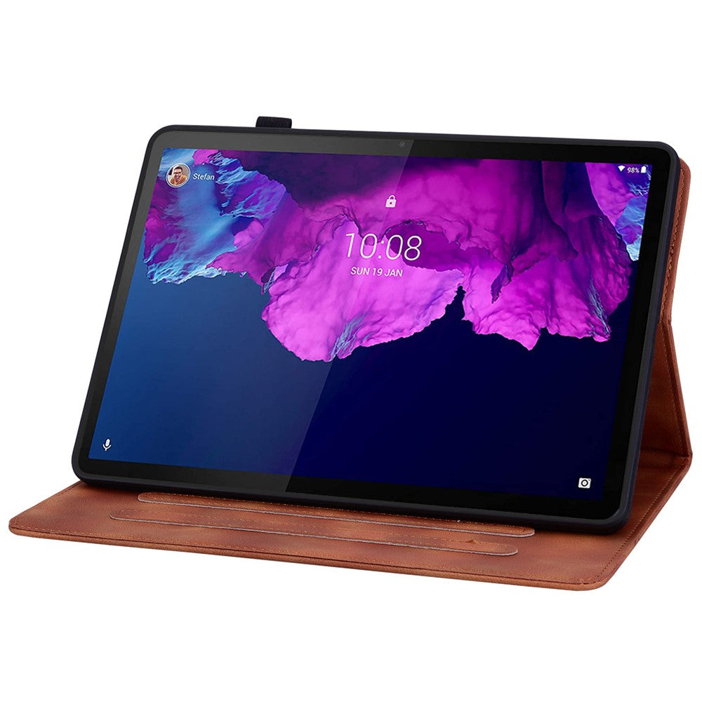 For Lenovo Tab P11 TB-J606F Leather Case Card Slots Lily Flower Pattern Tablet Cover - Brown