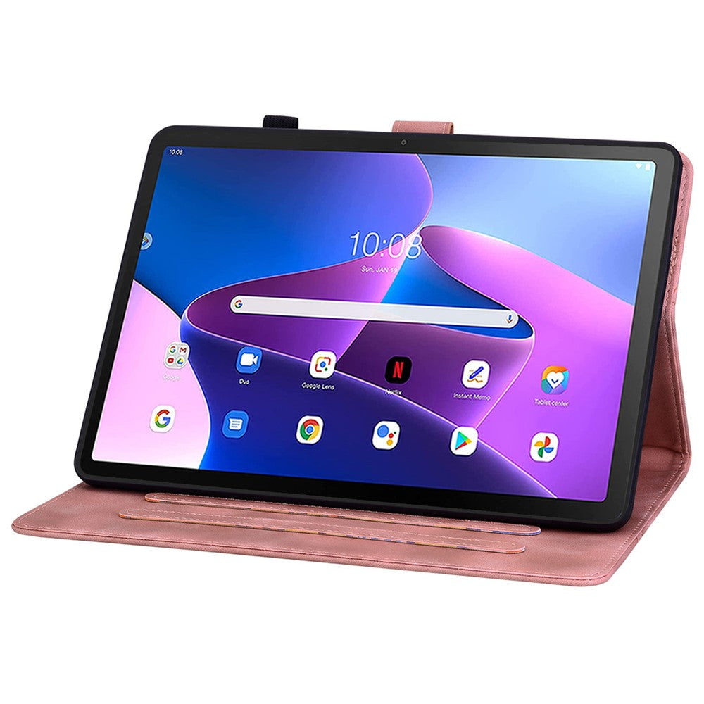 For Lenovo Tab M10 Plus (3rd Gen) Case Lily Flower Design PU Leather Folio Stand Cover - Pink