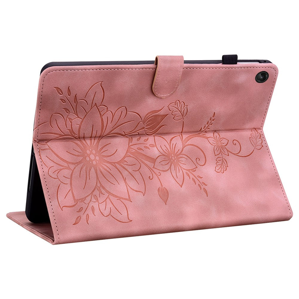 For Lenovo Tab M10 Plus (3rd Gen) Case Lily Flower Design PU Leather Folio Stand Cover - Pink