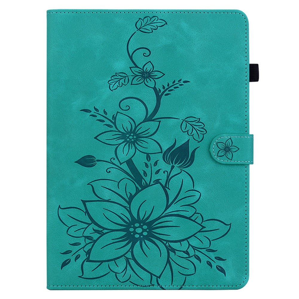 For Lenovo Tab M10 Plus (3rd Gen) Case Lily Flower Design PU Leather Folio Stand Cover - Green