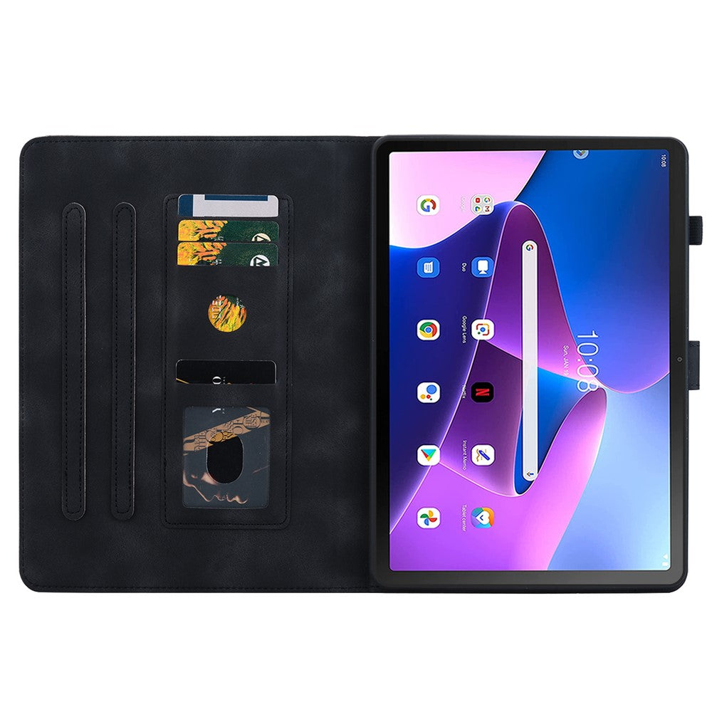 For Lenovo Tab M10 (Gen 3) Case Card Holder PU Leather Lily Flower Tablet Cover - Black
