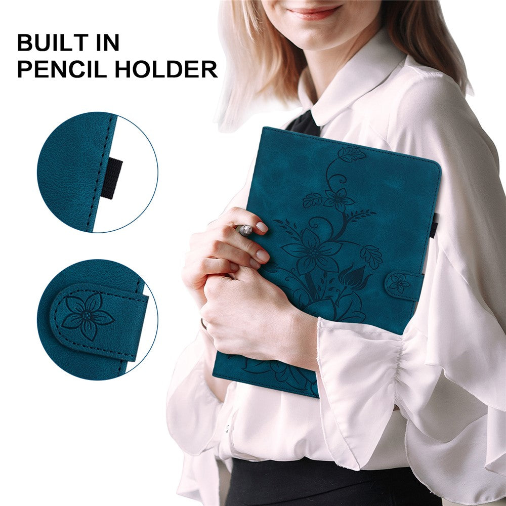 For Lenovo Tab M10 (Gen 3) Case Card Holder PU Leather Lily Flower Tablet Cover - Blue