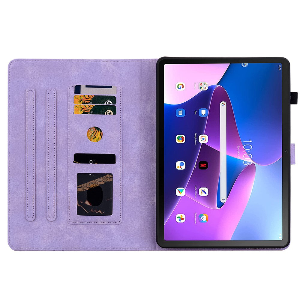 For Lenovo Tab M10 (Gen 3) Case Card Holder PU Leather Lily Flower Tablet Cover - Purple
