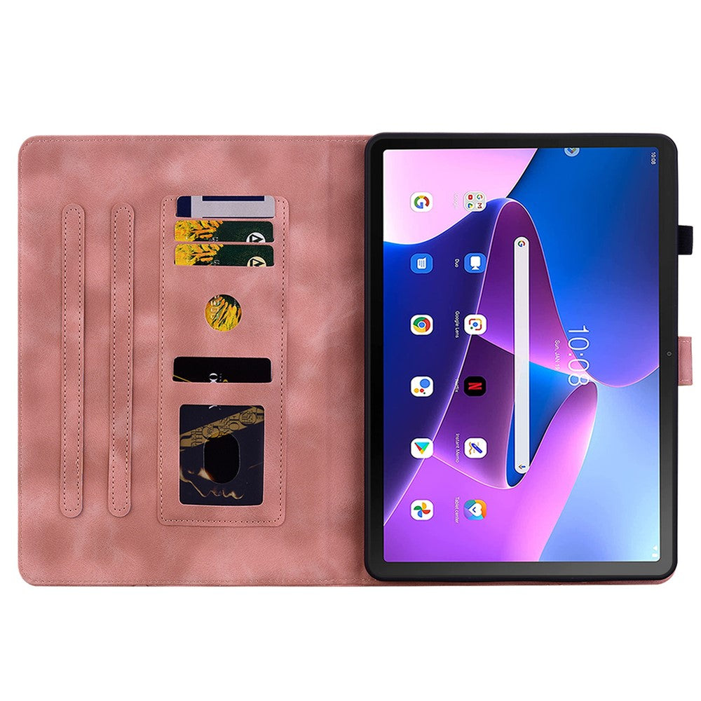 For Lenovo Tab M10 (Gen 3) Case Card Holder PU Leather Lily Flower Tablet Cover - Pink