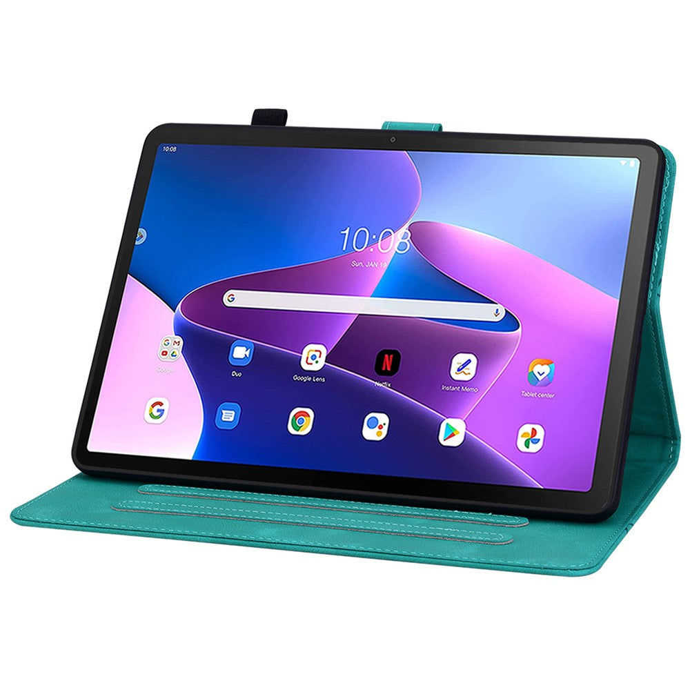 For Lenovo Tab M10 (Gen 3) Case Card Holder PU Leather Lily Flower Tablet Cover - Green