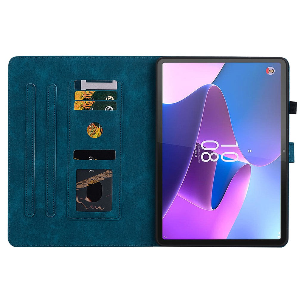 For Lenovo Tab P11 Pro / P11 Pro Gen 2 Case Lily Flower Imprinted Leather Tablet Flip Cover with Card Slot - Blue
