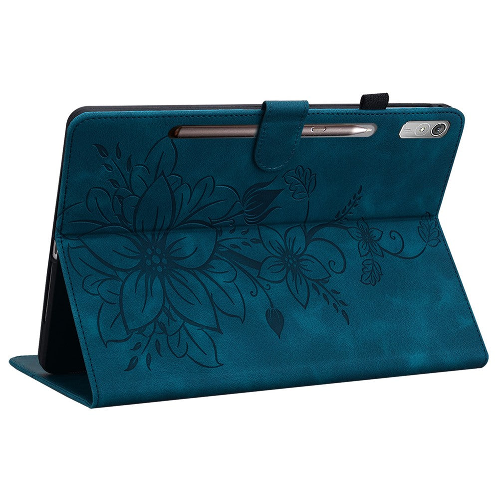 For Lenovo Tab P11 Pro / P11 Pro Gen 2 Case Lily Flower Imprinted Leather Tablet Flip Cover with Card Slot - Blue