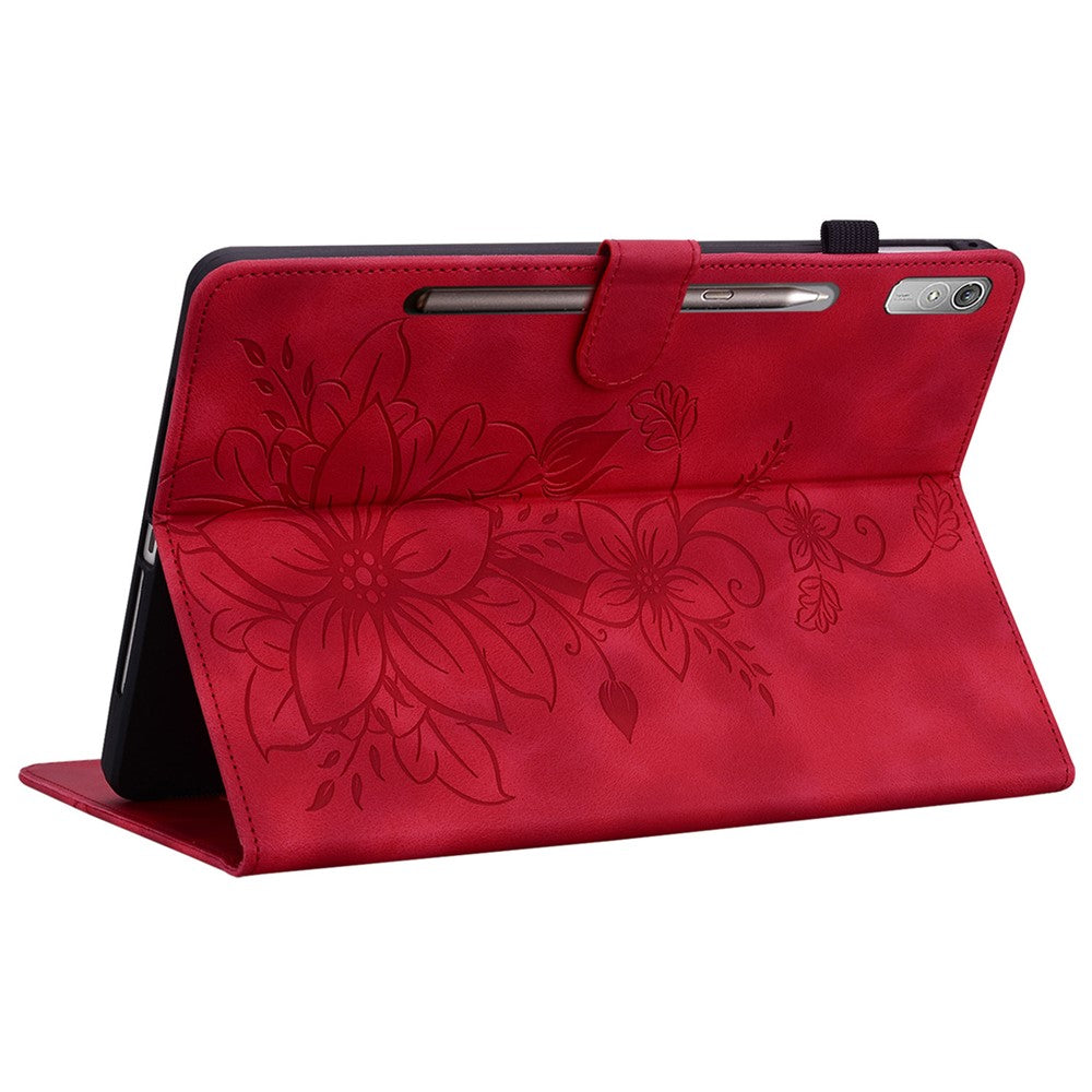For Lenovo Tab P11 Pro / P11 Pro Gen 2 Case Lily Flower Imprinted Leather Tablet Flip Cover with Card Slot - Red