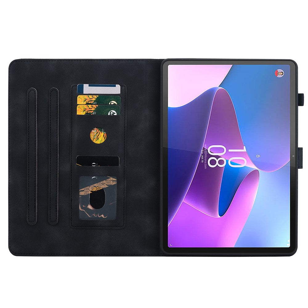 For Lenovo Tab P11 Pro / P11 Pro Gen 2 Case Lily Flower Imprinted Leather Tablet Flip Cover with Card Slot - Black