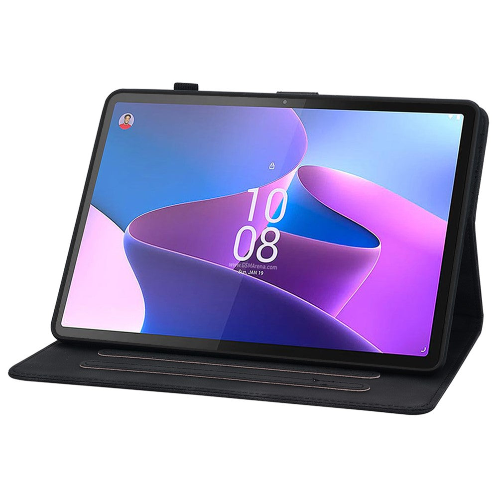 For Lenovo Tab P11 Pro / P11 Pro Gen 2 Case Lily Flower Imprinted Leather Tablet Flip Cover with Card Slot - Black
