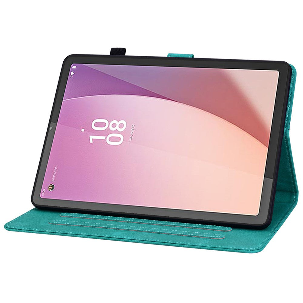 For Lenovo Tab M9 Case Imprinted Lily Flower PU Leather Card Slots Tablet Cover - Green