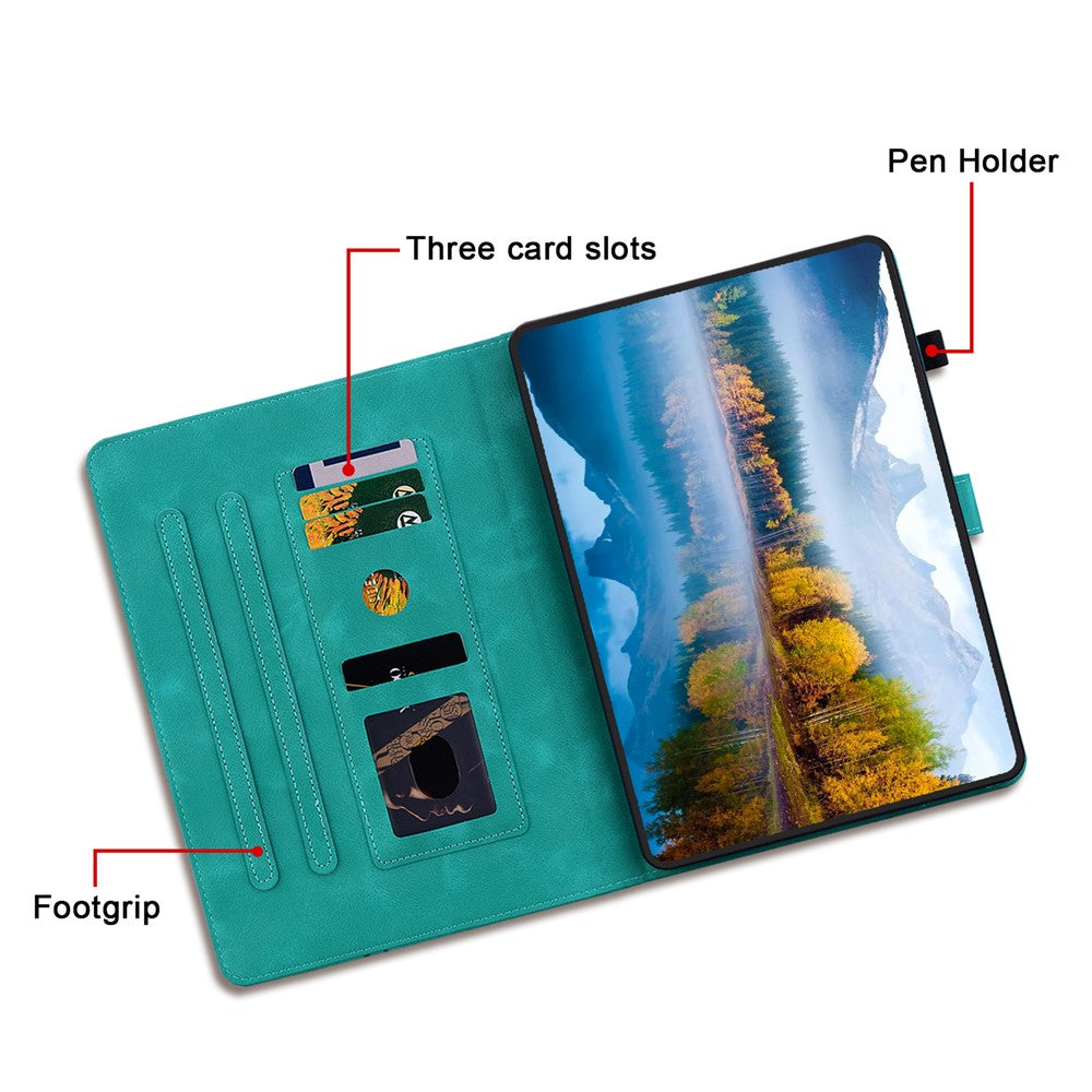 For Lenovo Tab M9 Case Imprinted Lily Flower PU Leather Card Slots Tablet Cover - Green