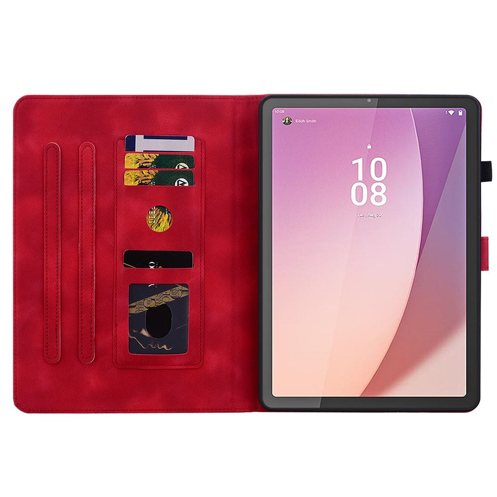 For Lenovo Tab M9 Case Imprinted Lily Flower PU Leather Card Slots Tablet Cover - Red
