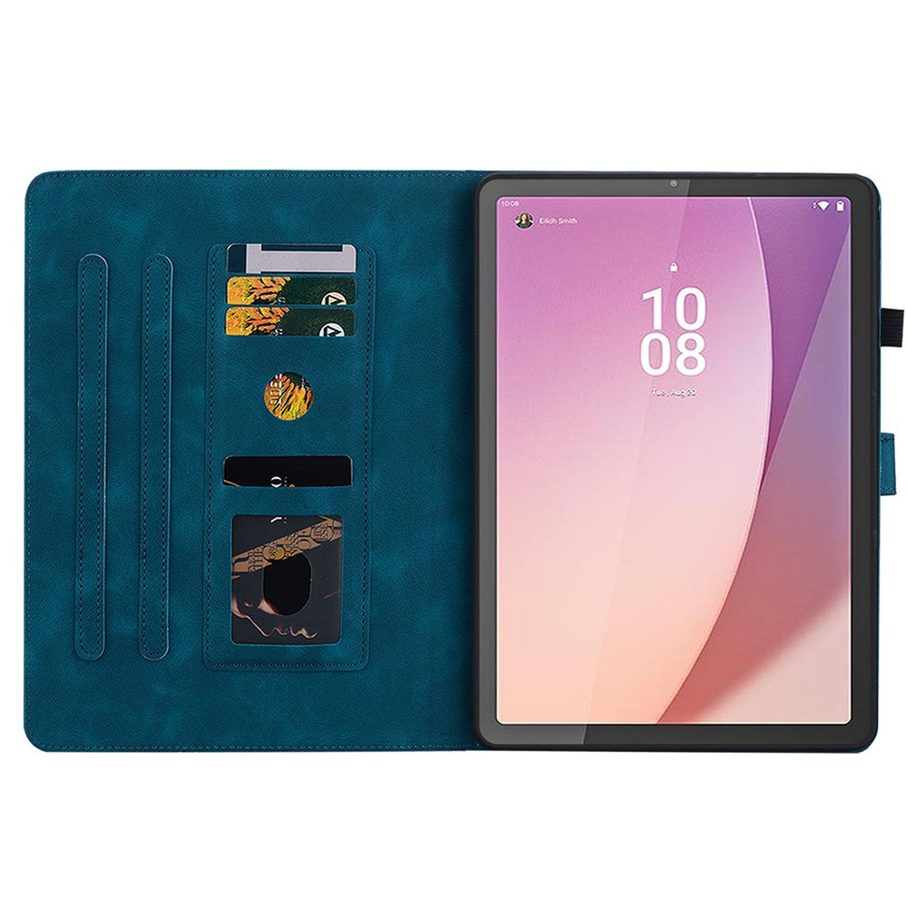 For Lenovo Tab M9 Case Imprinted Lily Flower PU Leather Card Slots Tablet Cover - Blue