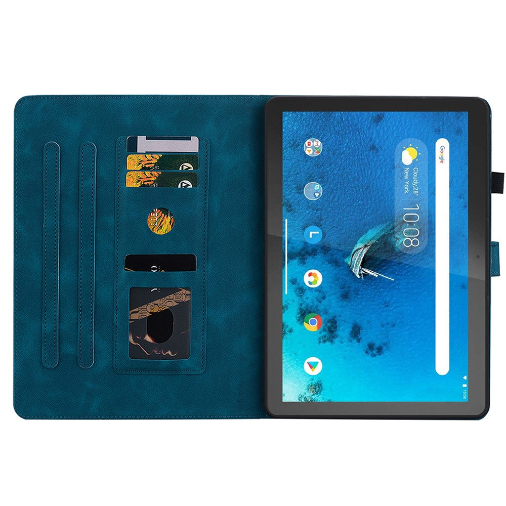 For Lenovo Tab M10 TB-X605F Tablet Case Leather Lily Flower Imprint Cover with Card Slots - Blue