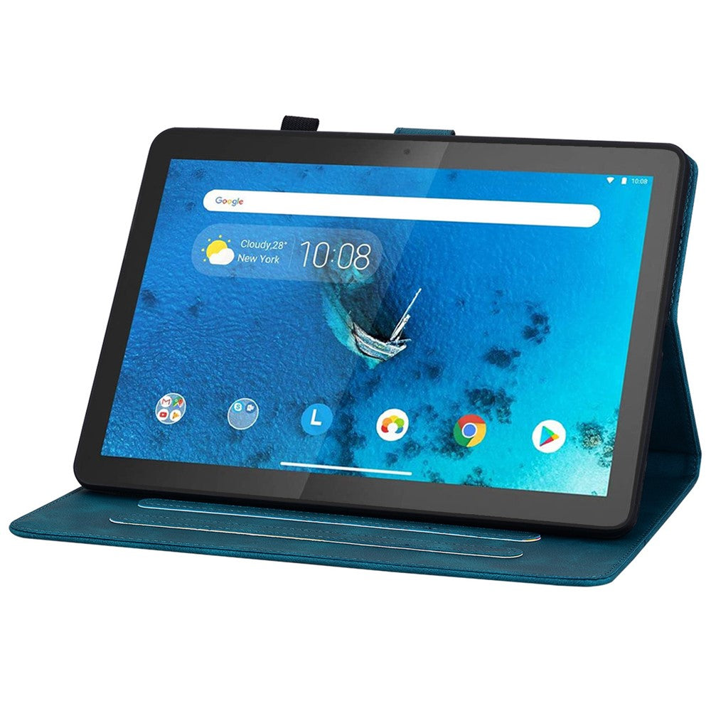 For Lenovo Tab M10 TB-X605F Tablet Case Leather Lily Flower Imprint Cover with Card Slots - Blue