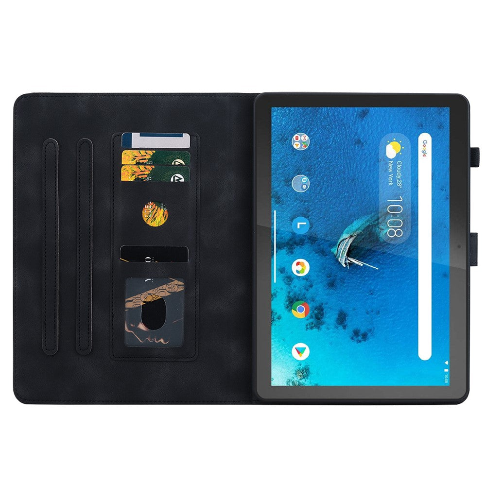 For Lenovo Tab M10 TB-X605F Tablet Case Leather Lily Flower Imprint Cover with Card Slots - Black