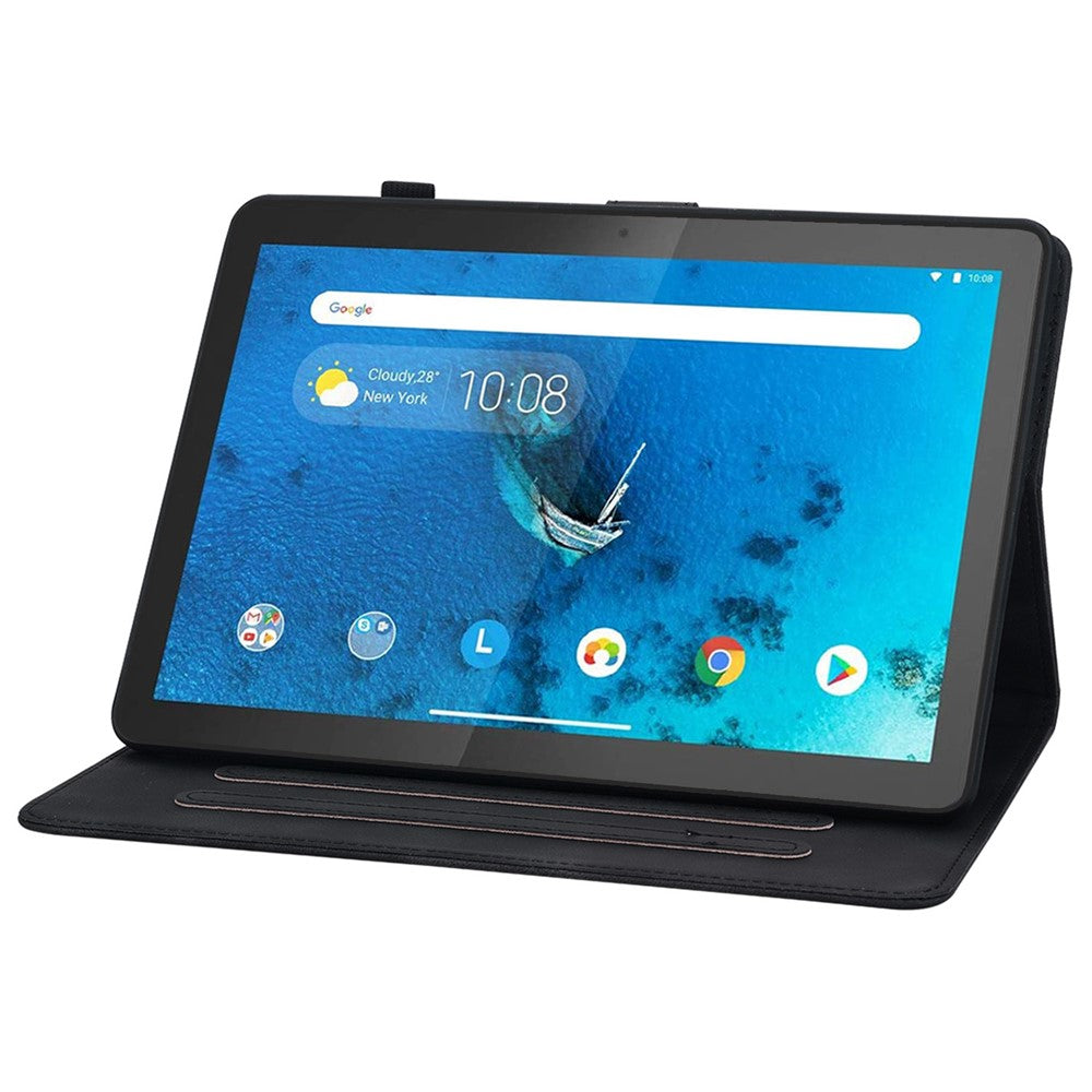 For Lenovo Tab M10 TB-X605F Tablet Case Leather Lily Flower Imprint Cover with Card Slots - Black