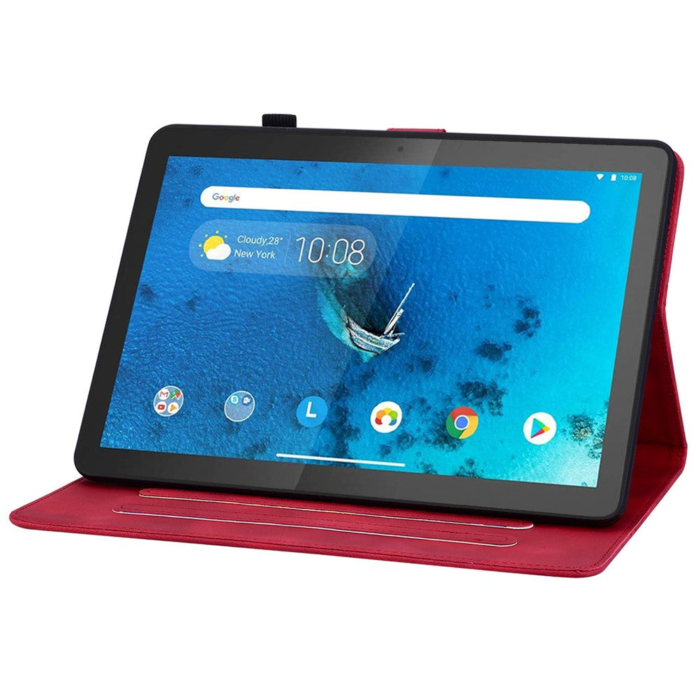 For Lenovo Tab M10 TB-X605F Tablet Case Leather Lily Flower Imprint Cover with Card Slots - Red