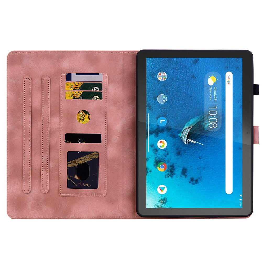 For Lenovo Tab M10 TB-X605F Tablet Case Leather Lily Flower Imprint Cover with Card Slots - Pink