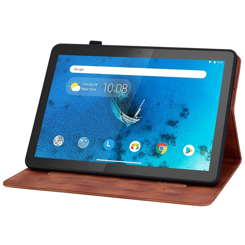 For Lenovo Tab M10 TB-X605F Tablet Case Leather Lily Flower Imprint Cover with Card Slots - Brown