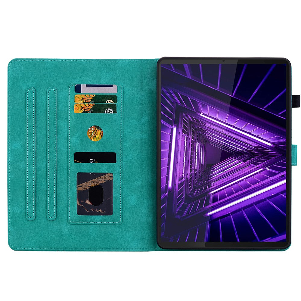 For Lenovo Tab M10 Plus TB-X606F / TB-X606X Case PU Leather Lily Flower Pattern Stand Tablet Cover - Green